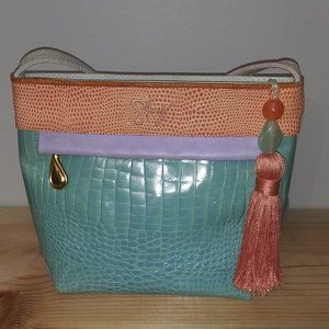 Accents by Sharif Pastel Colorblock Purse with Beaded Tassel Zipper Pull